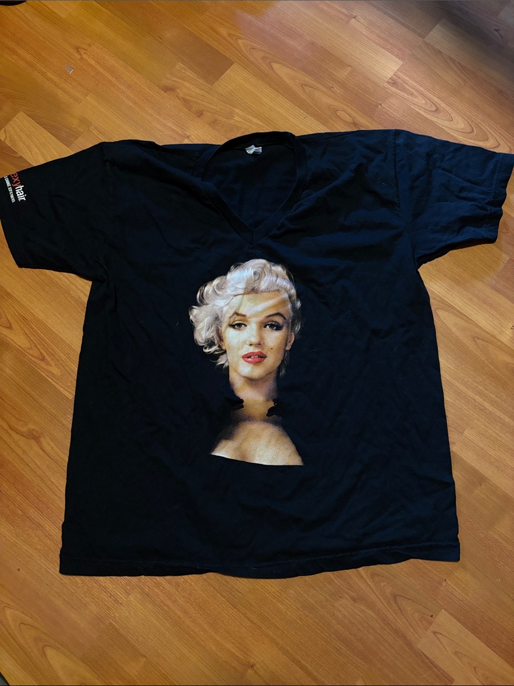 American Apparel Black Short-Sleeve V-Neck Tee with Blonde Portrait